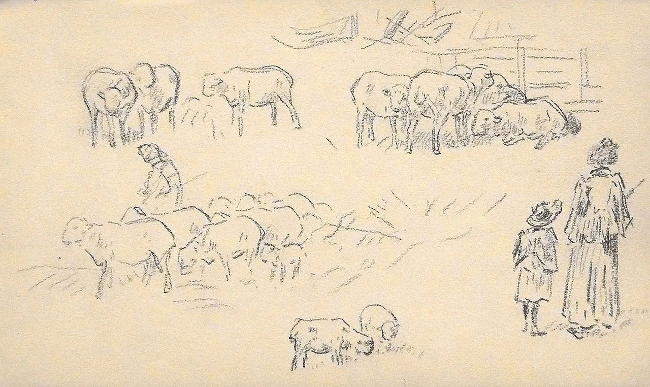 Foglio di studio per pecore, agricoltori e pastori